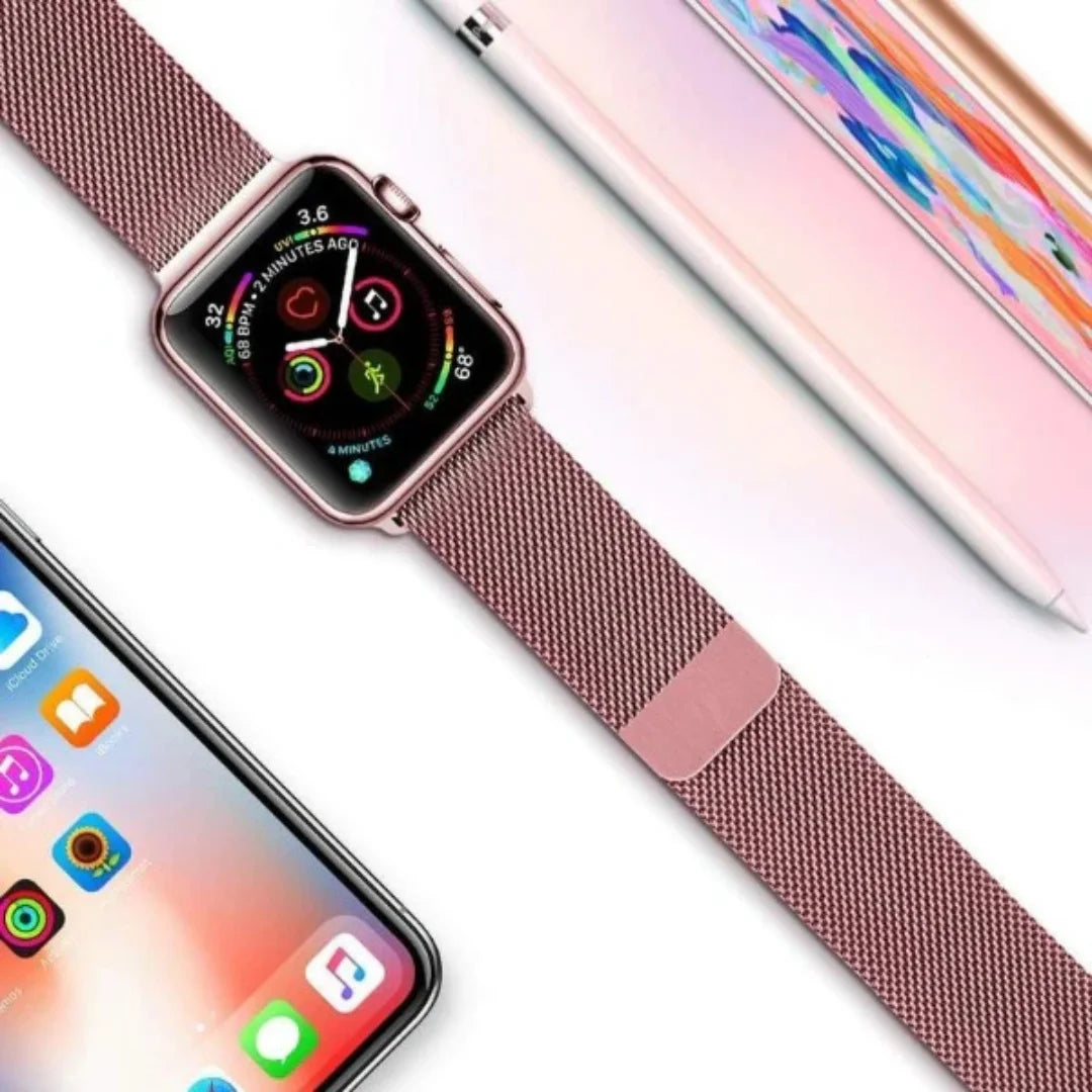 Rose Pink | Milanese Magnetic Loop Strap for Smartwatch | Stainless Steel Band | 42mm / 44mm / 45mm