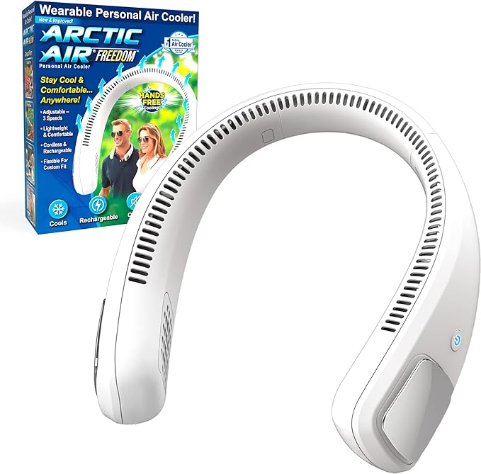 Arctic Air Freedom Wearable Neck Fan & Air Purifier | USB Rechargeable 3-Speed Personal Cooler for Indoor Outdoor Travel