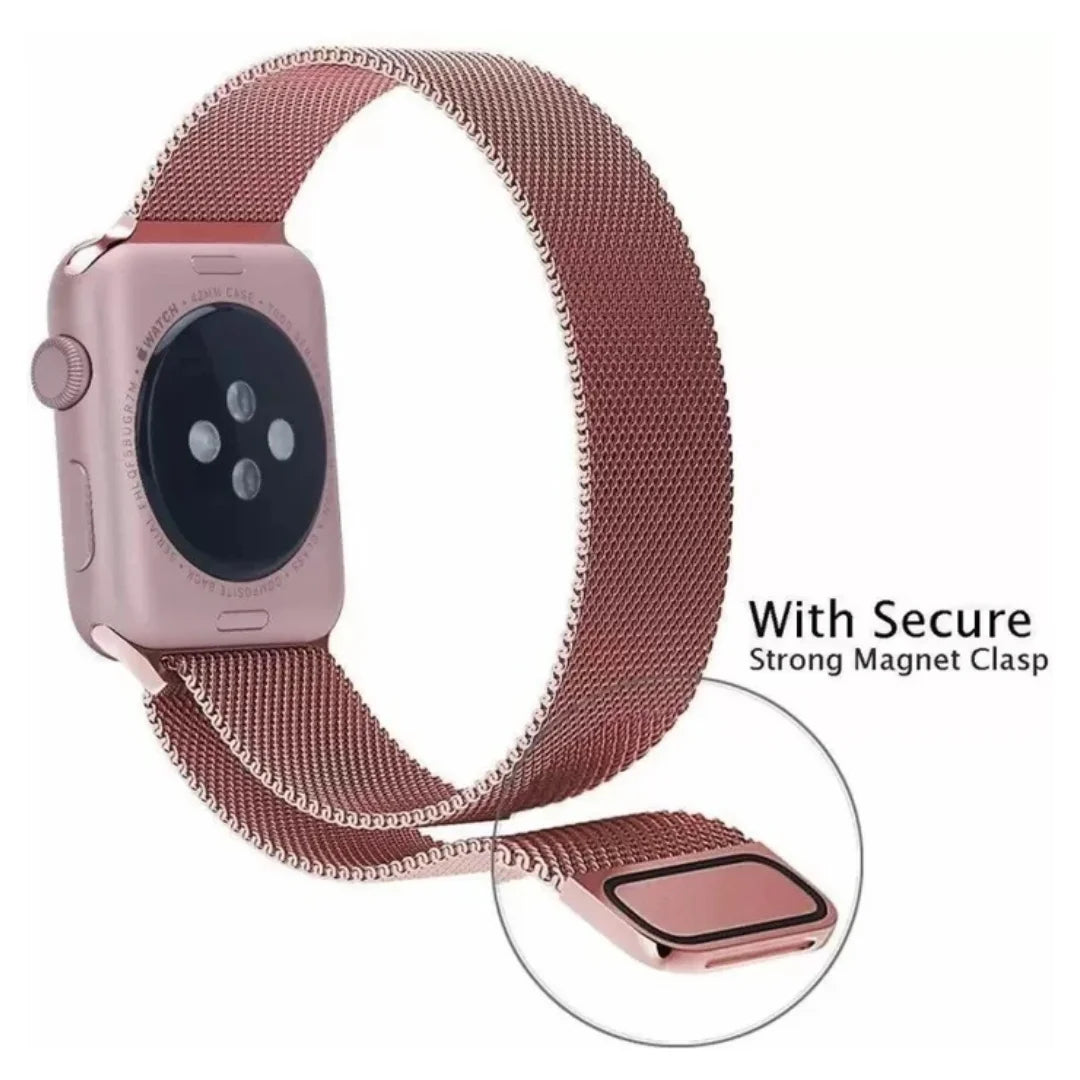 Rose Pink | Milanese Magnetic Loop Strap for Smartwatch | Stainless Steel Band | 42mm / 44mm / 45mm
