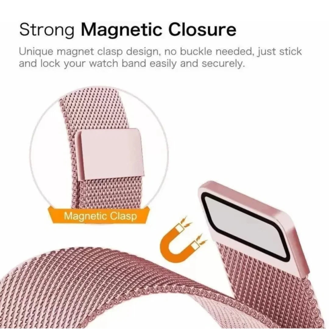 Rose Pink | Milanese Magnetic Loop Strap for Smartwatch | Stainless Steel Band | 42mm / 44mm / 45mm