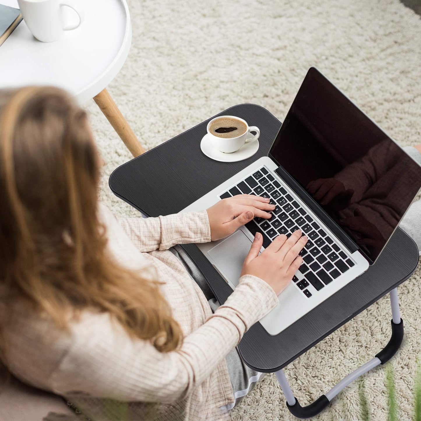 Laptop Table | Black Color | Foldable Legs, Tablet Groove & Cup Slot | Perfect for Working, Reading, Writing, and Eating