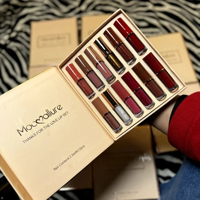 12 Pcs Mocallure Matte Liquid Lipstick Set | High-Pigment, Waterproof & Long-Lasting
