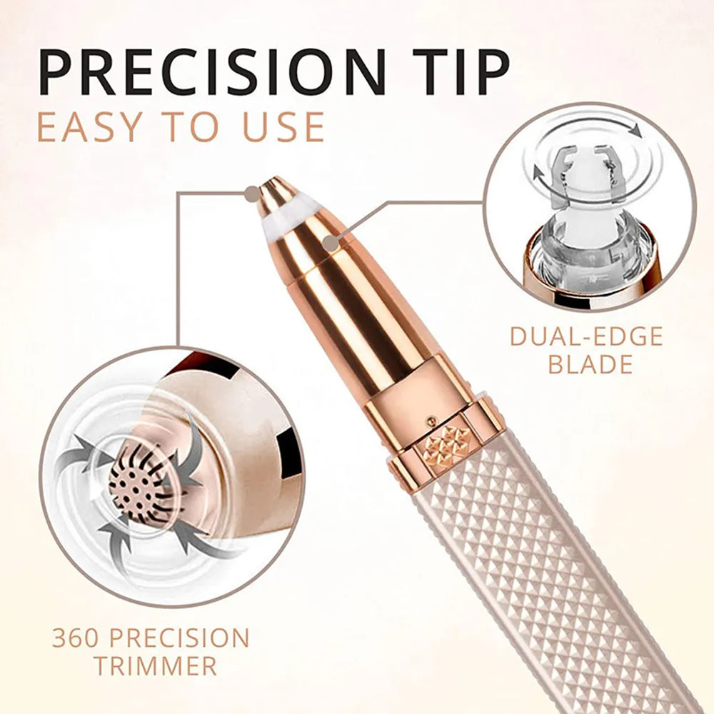 2-in-1 Flawless Facial Hair Remover & Eyebrow Trimmer | USB Rechargeable, Painless & Portable | White